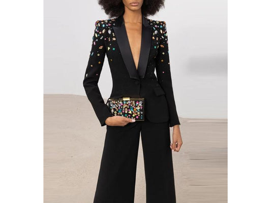 Σετ Blazer με Πολύχρωμες Πέτρες και Παντελόνι