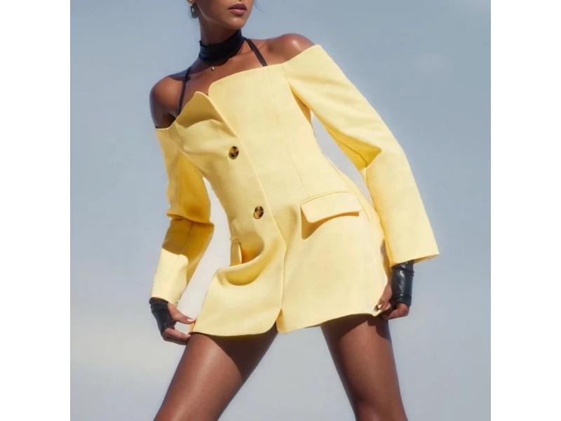 Κίτρινο Off-Shoulder Blazer Φόρεμα