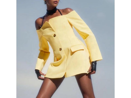 Κίτρινο Off-Shoulder Blazer Φόρεμα