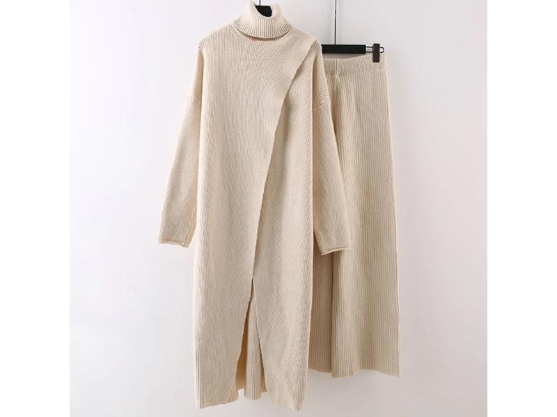 Πλεκτό Σετ με Ζιβάγκο και Μακριά Μπλούζα