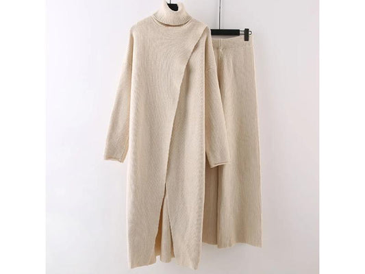 Πλεκτό Σετ με Ζιβάγκο και Μακριά Μπλούζα