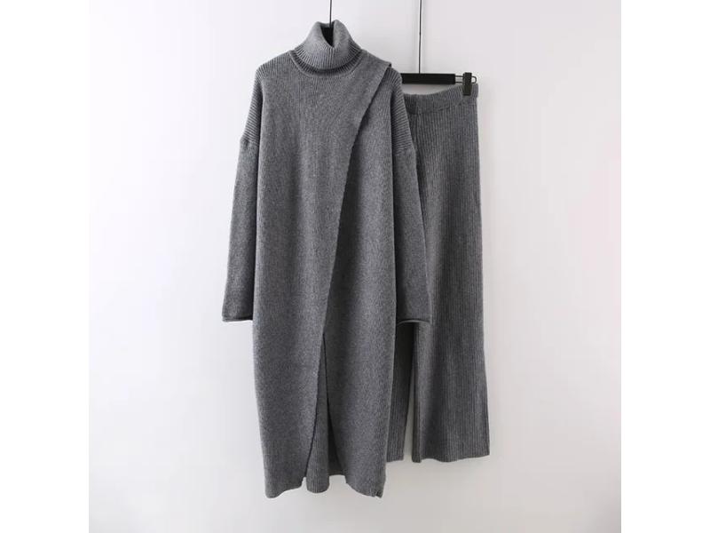 Πλεκτό Σετ με Ζιβάγκο και Μακριά Μπλούζα