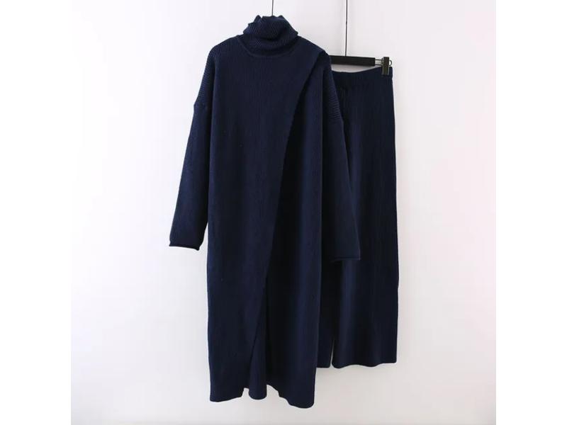 Πλεκτό Σετ με Ζιβάγκο και Μακριά Μπλούζα