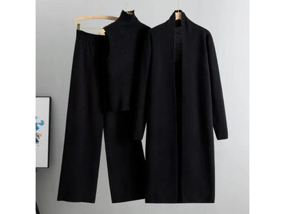 Τριπλό Πλεκτό Σετ με Ζιβάγκο και Μακρύ Παλτό