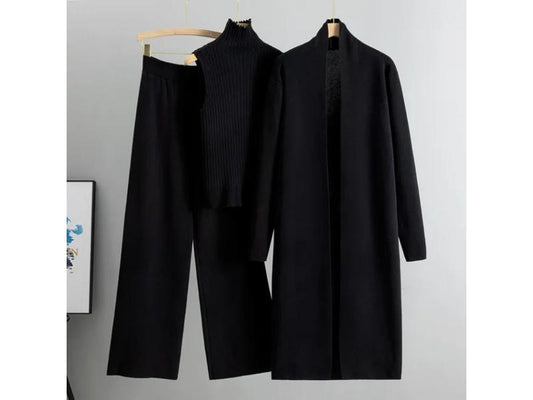 Τριπλό Πλεκτό Σετ με Ζιβάγκο και Μακρύ Παλτό