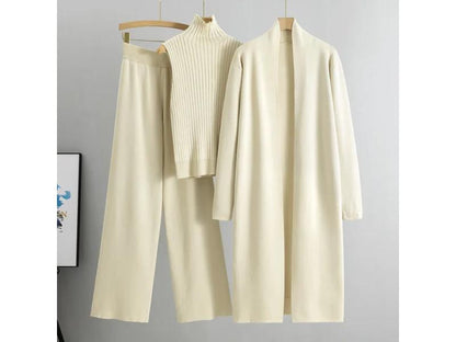 Τριπλό Πλεκτό Σετ με Ζιβάγκο και Μακρύ Παλτό