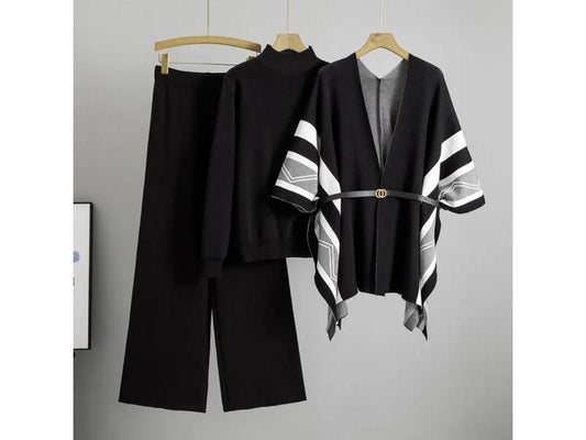 Πλεκτό Σετ με Ζιβάγκο και Πόντσο