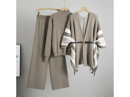 Πλεκτό Σετ με Ζιβάγκο και Πόντσο