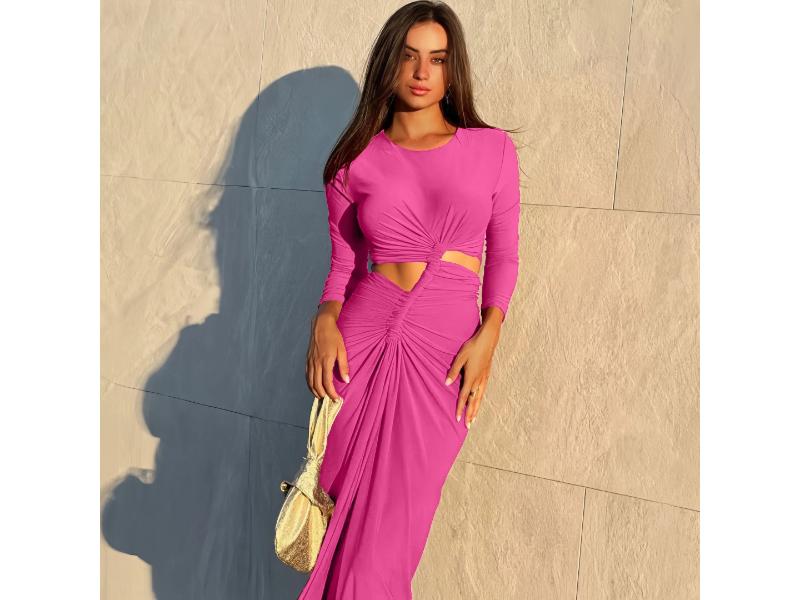 Maxi Φόρεμα με Σούρες και Αποκαλυπτικά Cut-Out