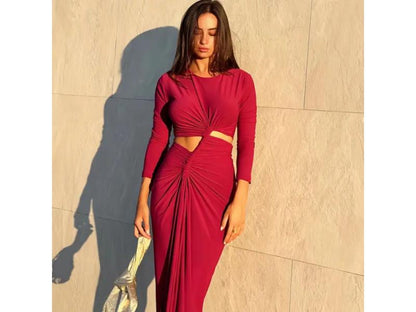 Maxi Φόρεμα με Σούρες και Αποκαλυπτικά Cut-Out