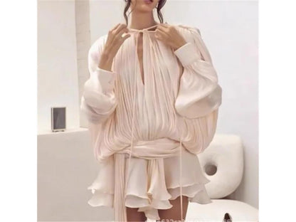 Σατέν Τοπ με Πλισέ Σχέδιο και Δέσιμο