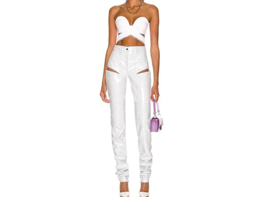 Λευκό Παντελόνι με Cut-Out Λεπτομέρειες