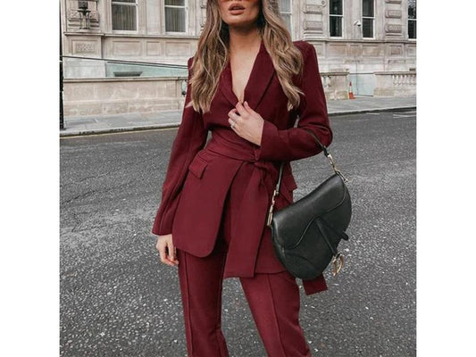 Σετ Blazer με Ζώνη και Παντελόνι