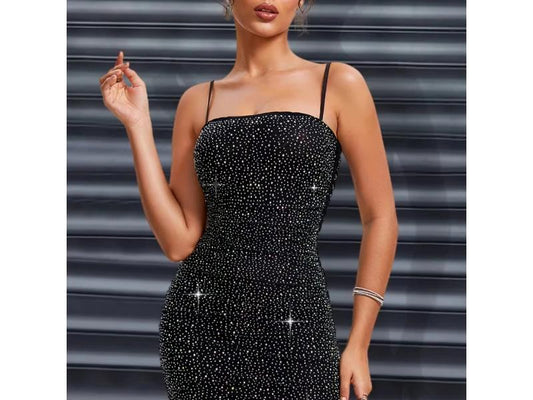 Μαύρο Φόρεμα με Strass και Τιραντάκια