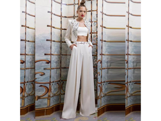 Λευκό Σετ Blazer με Κεντημένες Λεπτομέρειες