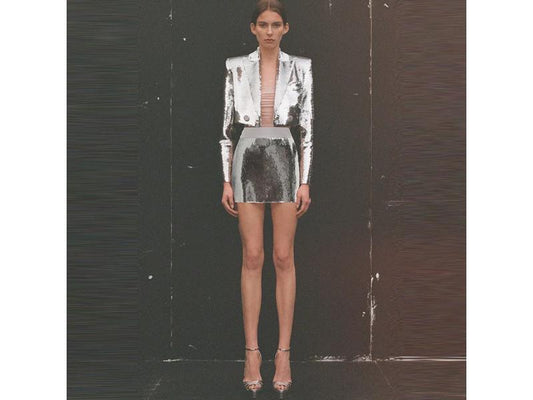 Ασημί Σετ Blazer με Παγιέτες