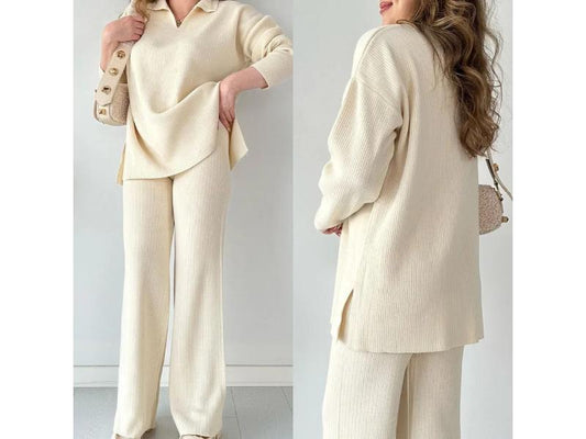 Πλεκτό Σετ με Μακρύ Πουλόβερ και Παντελόνι