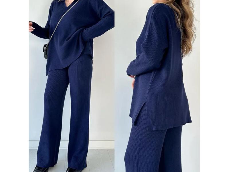 Πλεκτό Σετ με Μακρύ Πουλόβερ και Παντελόνι