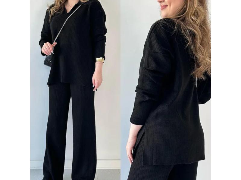 Πλεκτό Σετ με Μακρύ Πουλόβερ και Παντελόνι