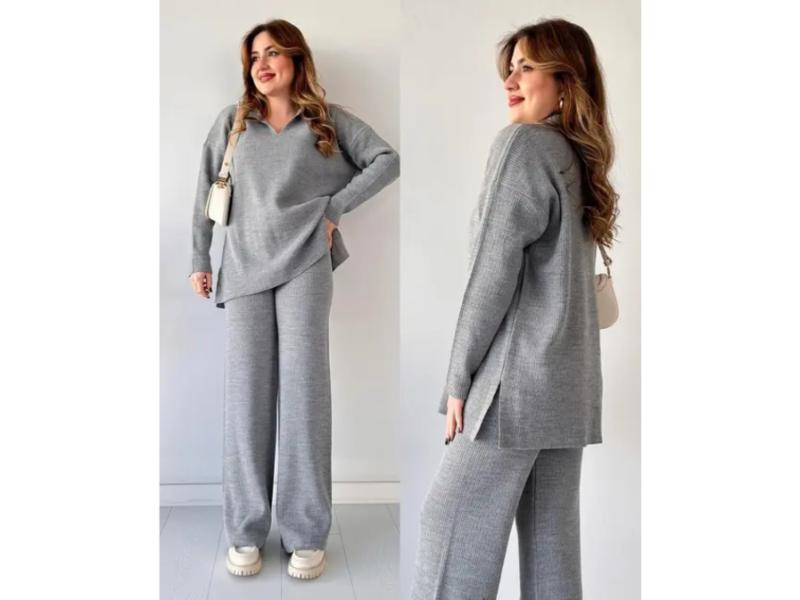 Πλεκτό Σετ με Μακρύ Πουλόβερ και Παντελόνι