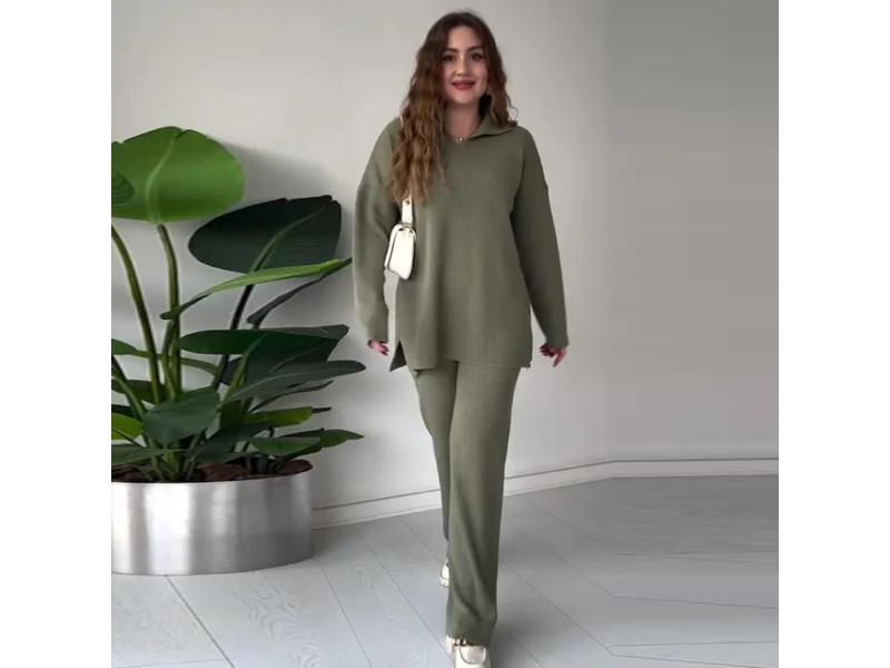 Πλεκτό Σετ με Μακρύ Πουλόβερ και Παντελόνι