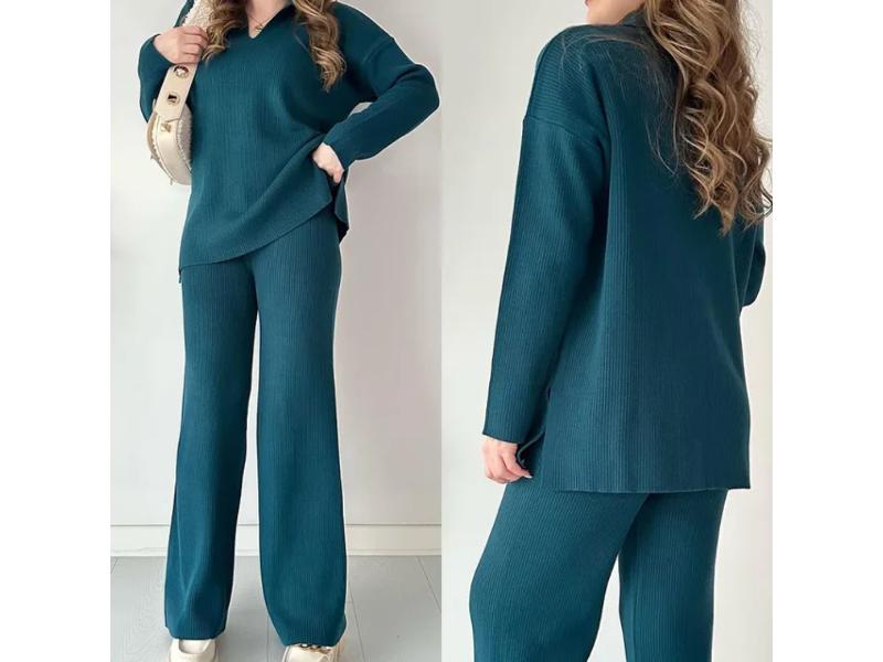Πλεκτό Σετ με Μακρύ Πουλόβερ και Παντελόνι