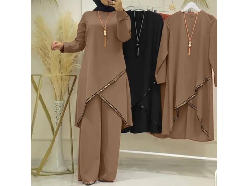 Σετ Ασύμμετρη Μπλούζα με Διακοσμητικό Τελείωμα και Παντελόνι