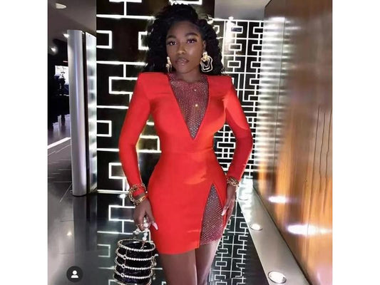 Κόκκινο Mini Φόρεμα με Διαφάνεια και Άνοιγμα