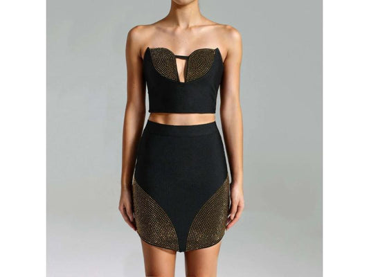 Μαύρο Σετ με Χρυσές Λεπτομέρειες και Bustier Τοπ