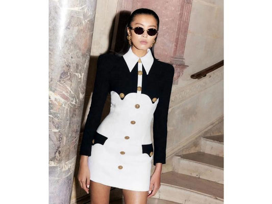 Mini Φόρεμα Blazer Μαύρο-Λευκό με Κουμπιά