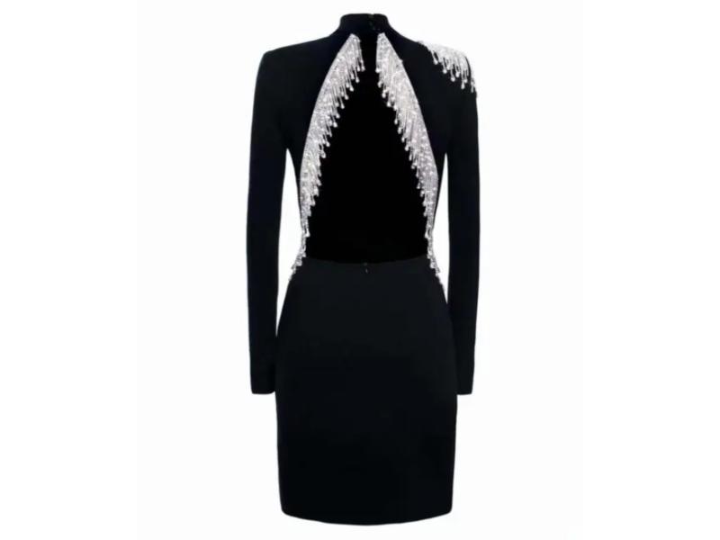 Mini Φόρεμα με Ανοιχτή Πλάτη και Κρύσταλλα στους Ώμους