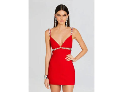 Mini Φόρεμα με Τιράντες Διακοσμημένες με Κρύσταλλα