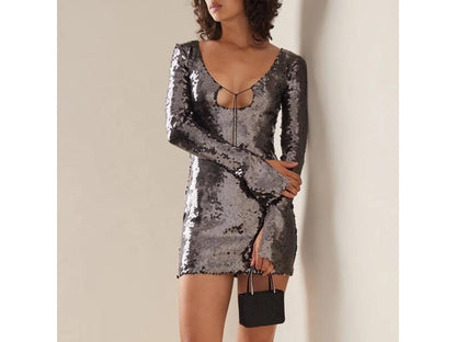 Mini Φόρεμα με Παγιέτες και Κορδόνι στο Ντεκολτέ