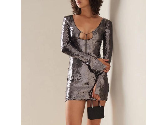 Mini Φόρεμα με Παγιέτες και Κορδόνι στο Ντεκολτέ