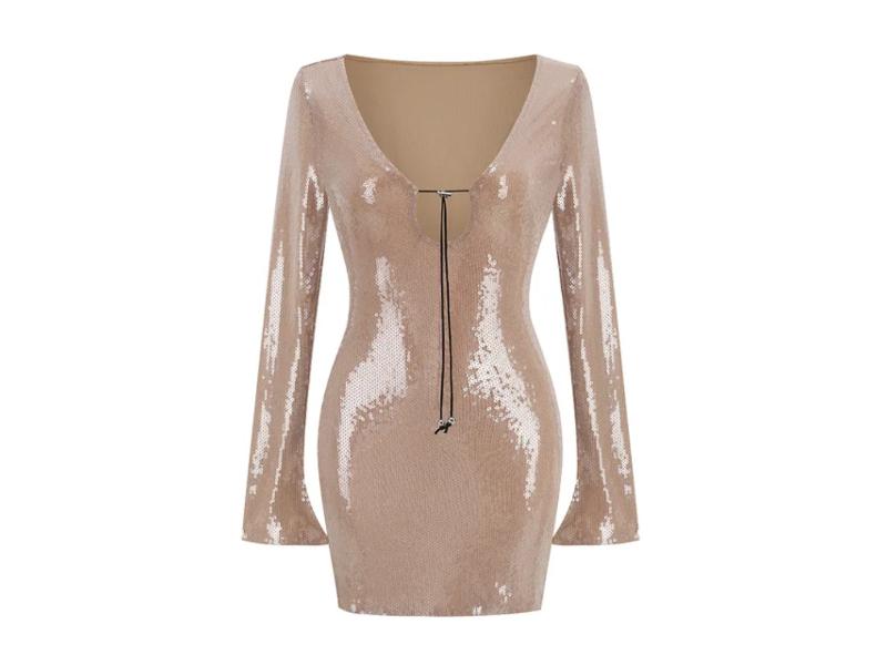 Mini Φόρεμα με Παγιέτες και Κορδόνι στο Ντεκολτέ