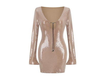 Mini Φόρεμα με Παγιέτες και Κορδόνι στο Ντεκολτέ