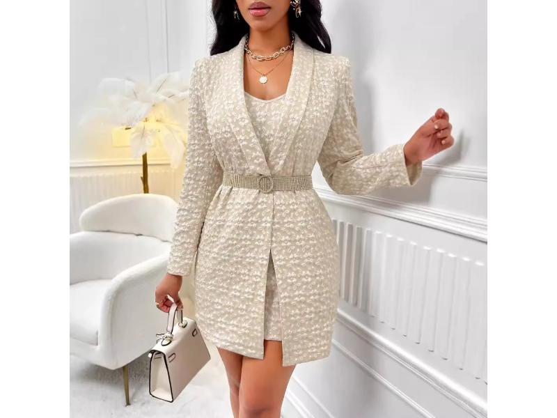 Σετ Μίνι Φόρεμα και Blazer με Ανάγλυφη Υφή