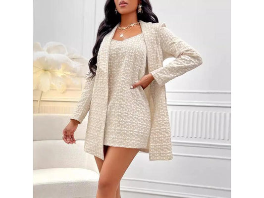 Σετ Μίνι Φόρεμα και Blazer με Ανάγλυφη Υφή