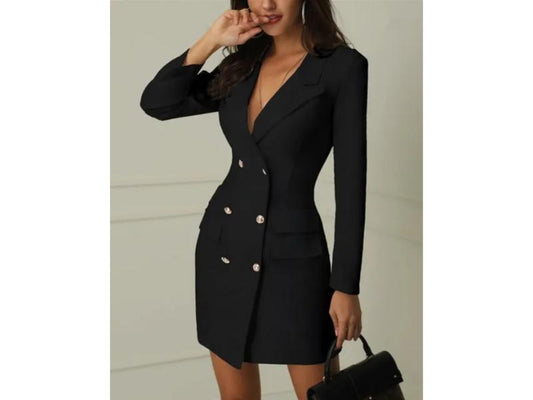 Μαύρο Blazer Mini Φόρεμα με Κουμπιά