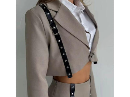 Σετ Blazer και Φούστα με Δερμάτινες Ζώνες