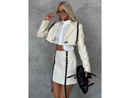Σετ Blazer και Φούστα με Δερμάτινες Ζώνες