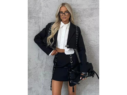 Σετ Blazer και Φούστα με Δερμάτινες Ζώνες