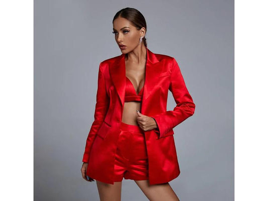 Σετ Σατέν Blazer με Σορτς και Bralette