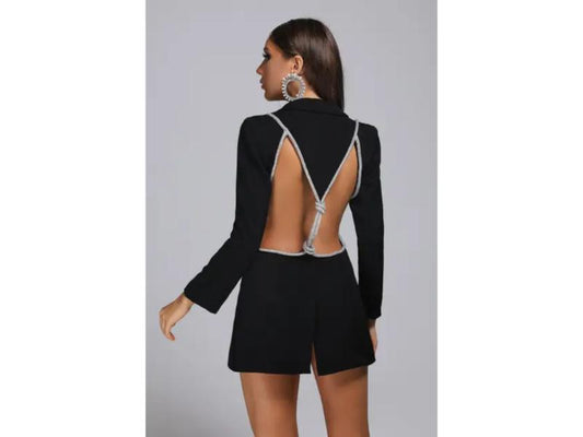 Μίνι Blazer Φόρεμα με Ανοιχτή Πλάτη και Στρας