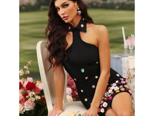 Μίνι Φόρεμα με Λουλούδια και Halter Λαιμό