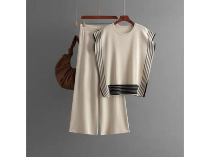 Πλεκτό Σετ Αμάνικο με Ριγέ Λεπτομέρειες