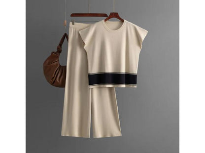 Σετ Αμάνικο Πλεκτό με Ριγέ Ζώνη