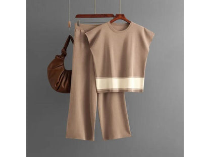 Σετ Αμάνικο Πλεκτό με Ριγέ Ζώνη