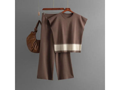 Σετ Αμάνικο Πλεκτό με Ριγέ Ζώνη