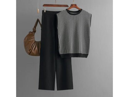 Σετ Πλεκτό Αμάνικο με Ζικ Ζακ Σχέδιο